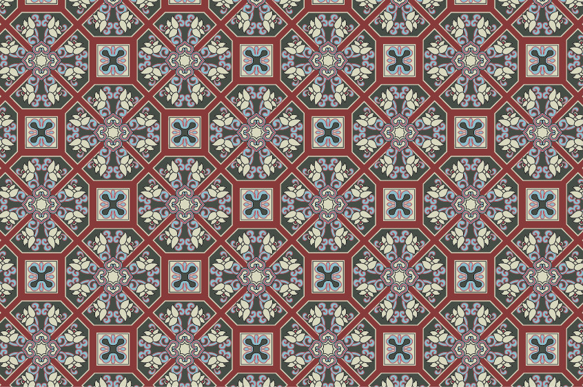 中國傳統(tǒng)織錦蝴蝶花圖案與配色，矢量素材AI圖片